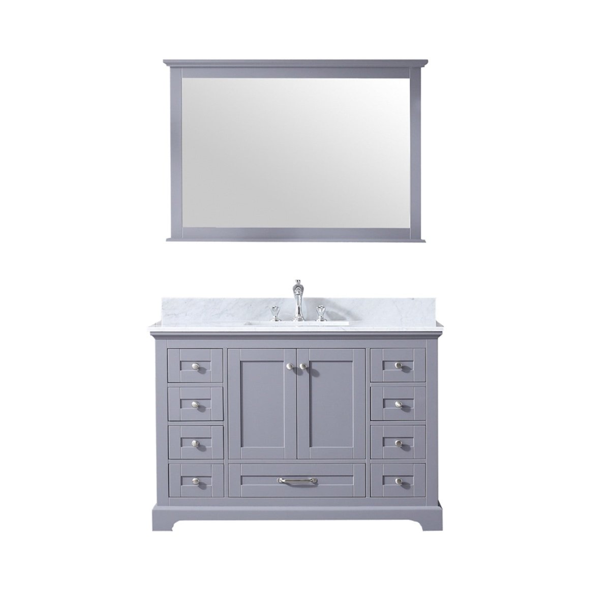 Dukes 48" Dark Grey Single Vanity, White Carrara Marble Top, White Square Sink and 46" Mirror w/ Faucet - BUILDMYPLACE