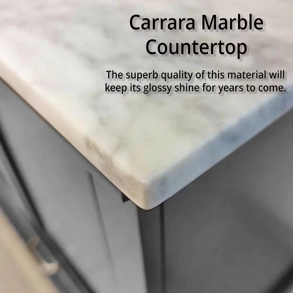Dukes Dark Grey Freestanding Bathroom Vanity with White Carrara Marble Top, White Square Sink