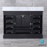 Dukes 48" Espresso Single Vanity, White Carrara Marble Top, White Square Sink and 46" Mirror w/ Faucet - BUILDMYPLACE