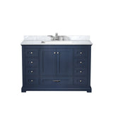 Dukes Navy Blue Freestanding Bathroom Vanity with White Carrara Marble Top, White Square Sink