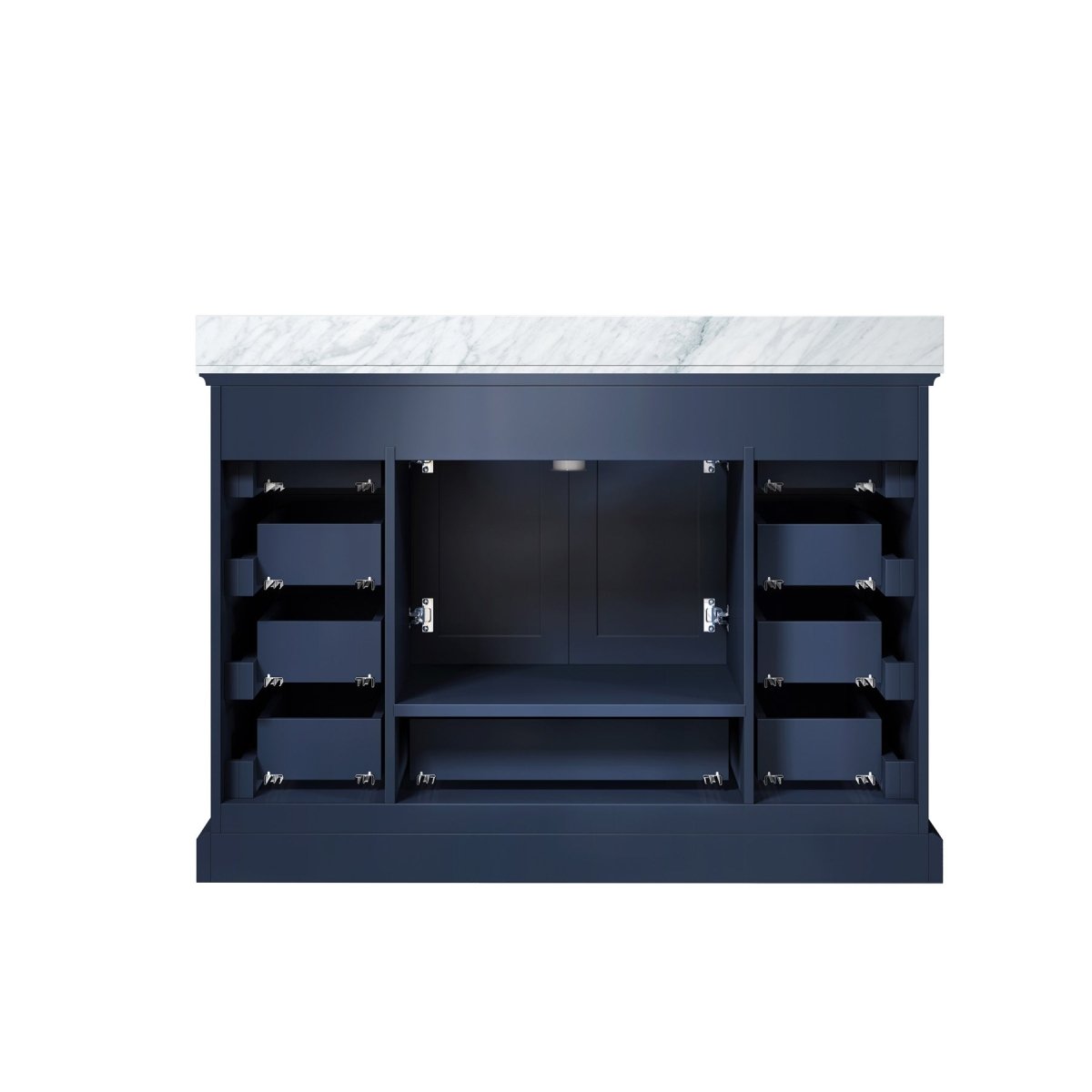 Dukes Navy Blue Freestanding Bathroom Vanity with White Carrara Marble Top, White Square Sink