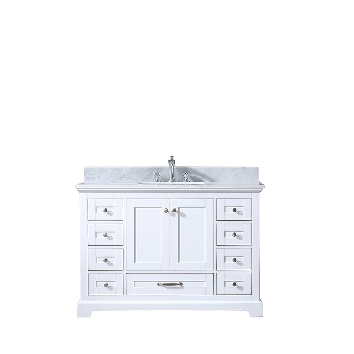 Dukes Freestanding White Bathroom Freestanding Bathroom Vanity With Undermount Ceramic Sink with White Carrara Marble Top