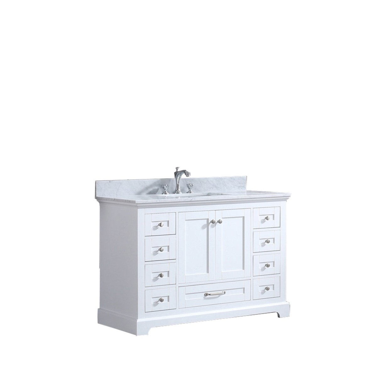 Dukes Freestanding White Bathroom Freestanding Bathroom Vanity With Undermount Ceramic Sink with White Carrara Marble Top