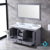 Dukes 60" Dark Grey Double Vanity, White Carrara Marble Top, White Square Sinks and 58" Mirror - BUILDMYPLACE