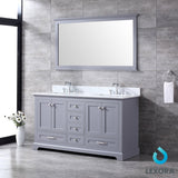 Dukes 60" Dark Grey Double Vanity, White Carrara Marble Top, White Square Sinks and 58" Mirror - BUILDMYPLACE