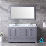 Dukes 60" Dark Grey Double Vanity, White Carrara Marble Top, White Square Sinks and 58" Mirror - BUILDMYPLACE