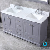 Dukes 60" Dark Grey Double Vanity, White Carrara Marble Top, White Square Sinks and 58" Mirror - BUILDMYPLACE