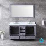 Dukes 60" Dark Grey Double Vanity, White Carrara Marble Top, White Square Sinks and 58" Mirror - BUILDMYPLACE