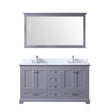Dukes 60" Dark Grey Double Vanity, White Carrara Marble Top, White Square Sinks and 58" Mirror - BUILDMYPLACE