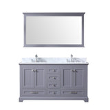 Dukes 60" Dark Grey Double Vanity, White Carrara Marble Top, White Square Sinks and 58" Mirror - BUILDMYPLACE