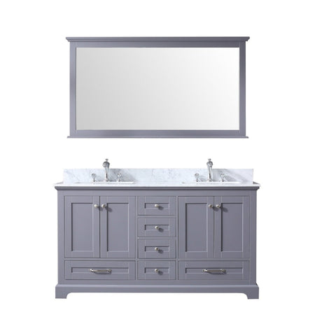 Dukes 60" Dark Grey Double Vanity, White Carrara Marble Top, White Square Sinks and 58" Mirror - BUILDMYPLACE