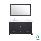 Dukes 60" Espresso Double Vanity, White Carrara Marble Top, White Square Sinks and 58" Mirror w/ Faucets - BUILDMYPLACE