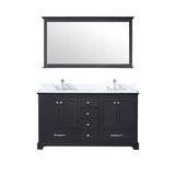 Dukes 60" Espresso Double Vanity, White Carrara Marble Top, White Square Sinks and 58" Mirror w/ Faucets - BUILDMYPLACE