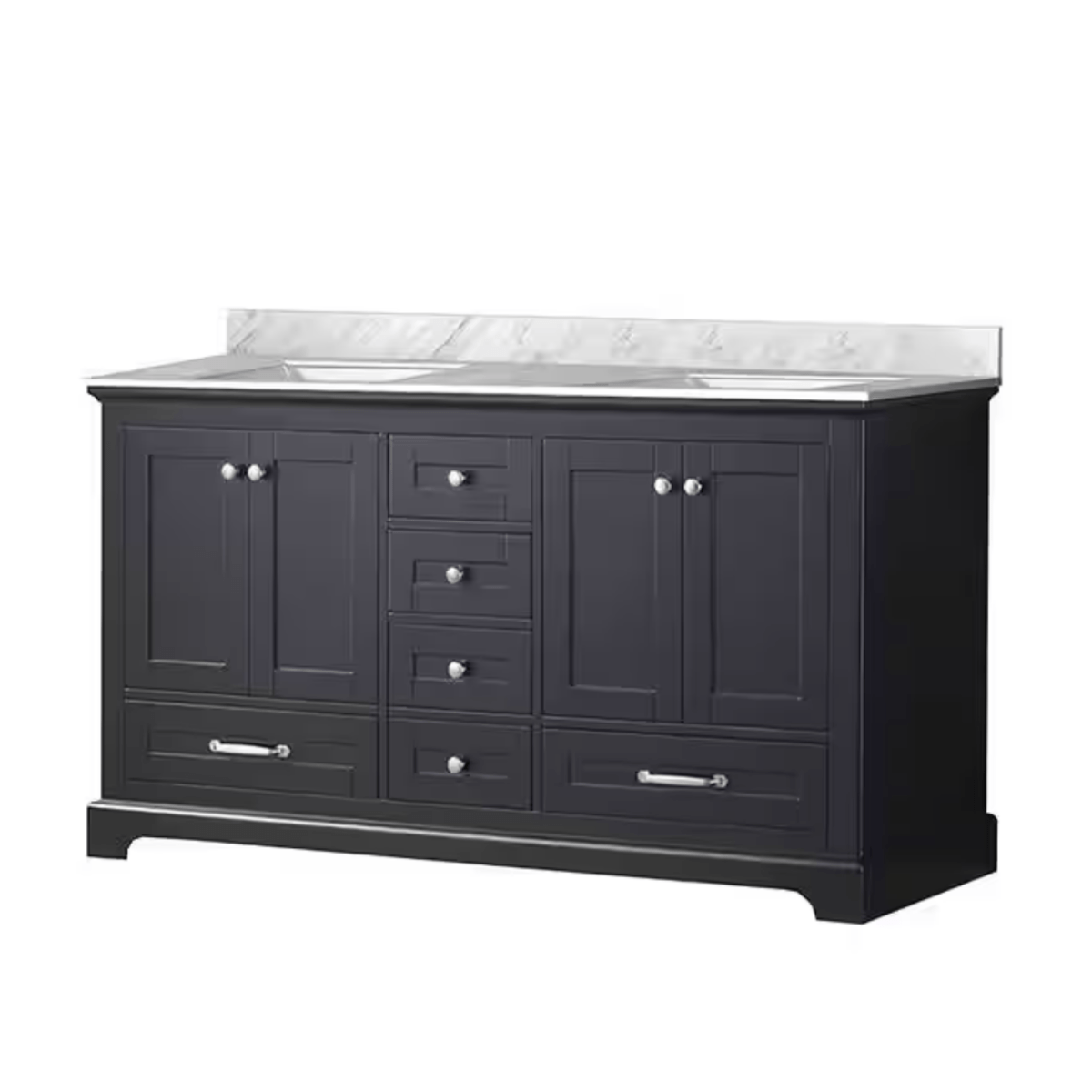 Dukes 60 In. Freestanding Espresso Bathroom Vanity With Double Undermount Ceramic Sink, White Carrara Marble Top - BUILDMYPLACE