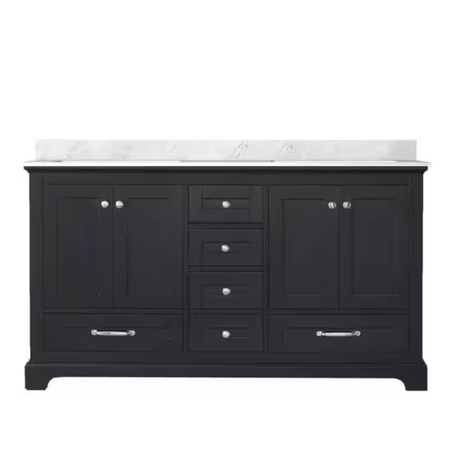 Dukes 60 In. Freestanding Espresso Bathroom Vanity With Double Undermount Ceramic Sink, White Carrara Marble Top - BUILDMYPLACE