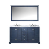 Dukes 60" Navy Blue Double Vanity, White Carrara Marble Top, White Square Sinks and 58" Mirror - BUILDMYPLACE