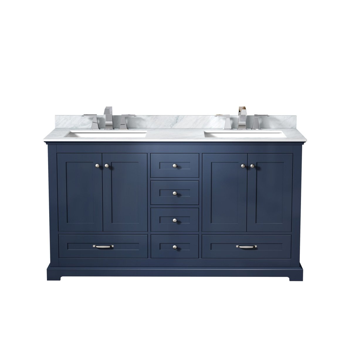 Dukes Navy Blue Freestanding Bathroom Vanity with White Carrara Marble Top, White Square Sink