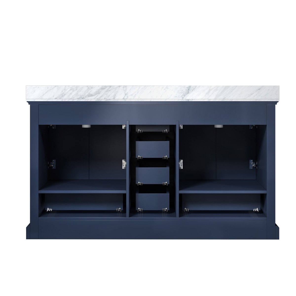 Dukes Navy Blue Freestanding Bathroom Vanity with White Carrara Marble Top, White Square Sink