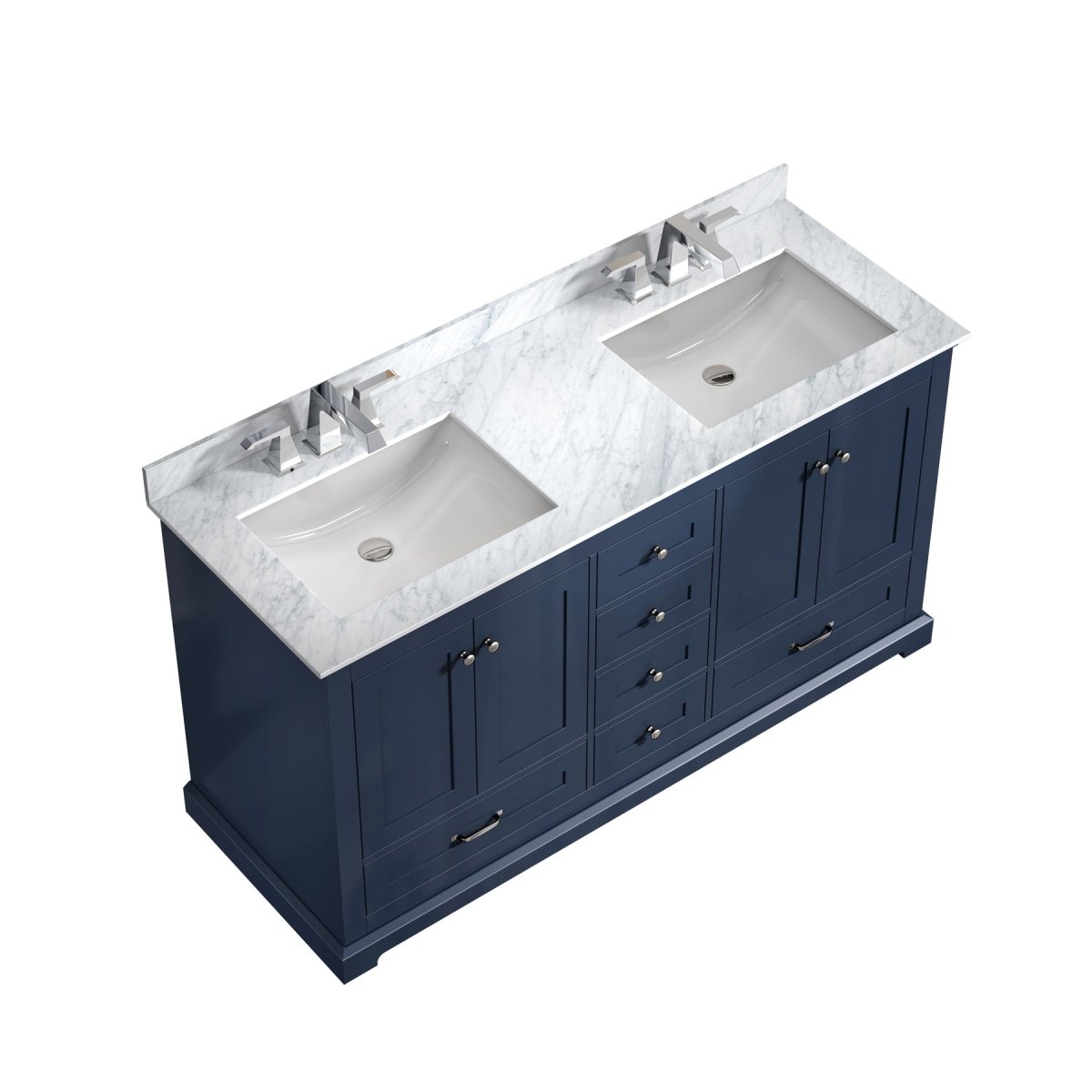 Dukes Navy Blue Freestanding Bathroom Vanity with White Carrara Marble Top, White Square Sink