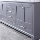 Dukes 80" Dark Grey Double Vanity, White Carrara Marble Top, White Square Sinks and 30" Mirrors w/ Faucets - BUILDMYPLACE