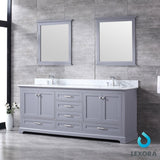 Dukes 80" Dark Grey Double Vanity, White Carrara Marble Top, White Square Sinks and 30" Mirrors w/ Faucets - BUILDMYPLACE