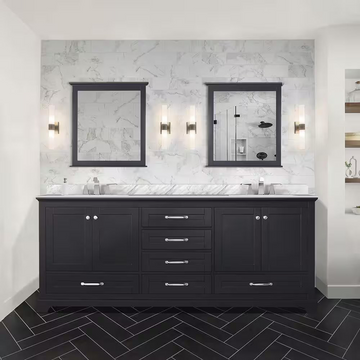 Dukes 80 In. Freestanding Espresso Bathroom Vanity With Double Undermount Ceramic Sink, White Carrara Marble Top