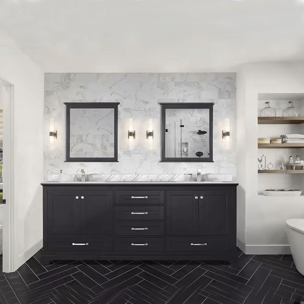 Dukes Freestanding Espresso Bathroom Freestanding Bathroom Vanity With Undermount Ceramic Sink with White Carrara Marble Top
