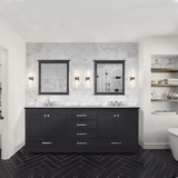 Dukes Freestanding Espresso Bathroom Freestanding Bathroom Vanity With Undermount Ceramic Sink with White Carrara Marble Top