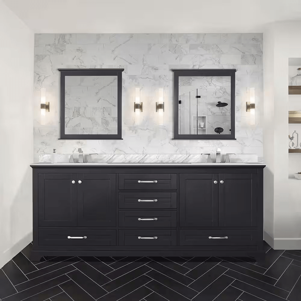Dukes Freestanding Espresso Bathroom Freestanding Bathroom Vanity With Undermount Ceramic Sink with White Carrara Marble Top