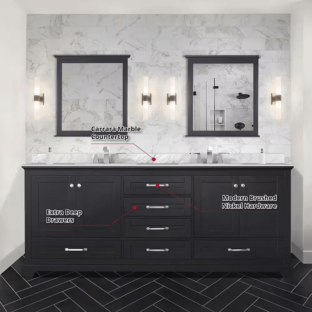 Dukes Freestanding Espresso Bathroom Freestanding Bathroom Vanity With Undermount Ceramic Sink with White Carrara Marble Top