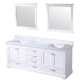 Dukes 80 In. Freestanding White Bathroom Vanity With Double Undermount Ceramic Sink, White Carrara Marble Top & 30 In. Mirrors - BUILDMYPLACE