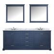 Dukes 80" Navy Blue Double Vanity, White Carrara Marble Top, White Square Sinks and 30" Mirrors - BUILDMYPLACE