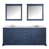 Dukes 80" Navy Blue Double Vanity, White Carrara Marble Top, White Square Sinks and 30" Mirrors - BUILDMYPLACE