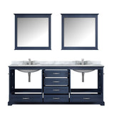 Dukes 80" Navy Blue Double Vanity, White Carrara Marble Top, White Square Sinks and 30" Mirrors - BUILDMYPLACE