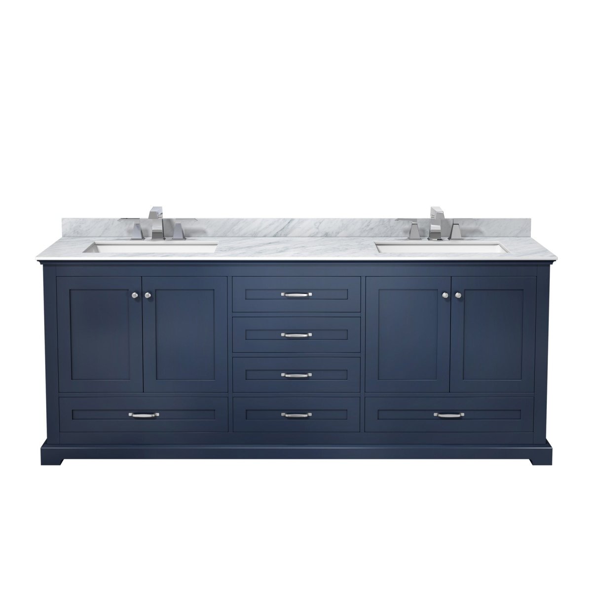 Dukes Navy Blue Freestanding Bathroom Vanity with White Carrara Marble Top, White Square Sink