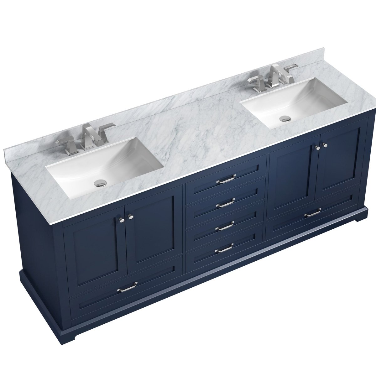 Dukes Navy Blue Freestanding Bathroom Vanity with White Carrara Marble Top, White Square Sink
