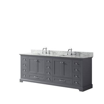 Dukes 84 In. Freestanding Dark Grey Bathroom Vanity With Double Undermount Ceramic Sink, White Carrara Marble Top