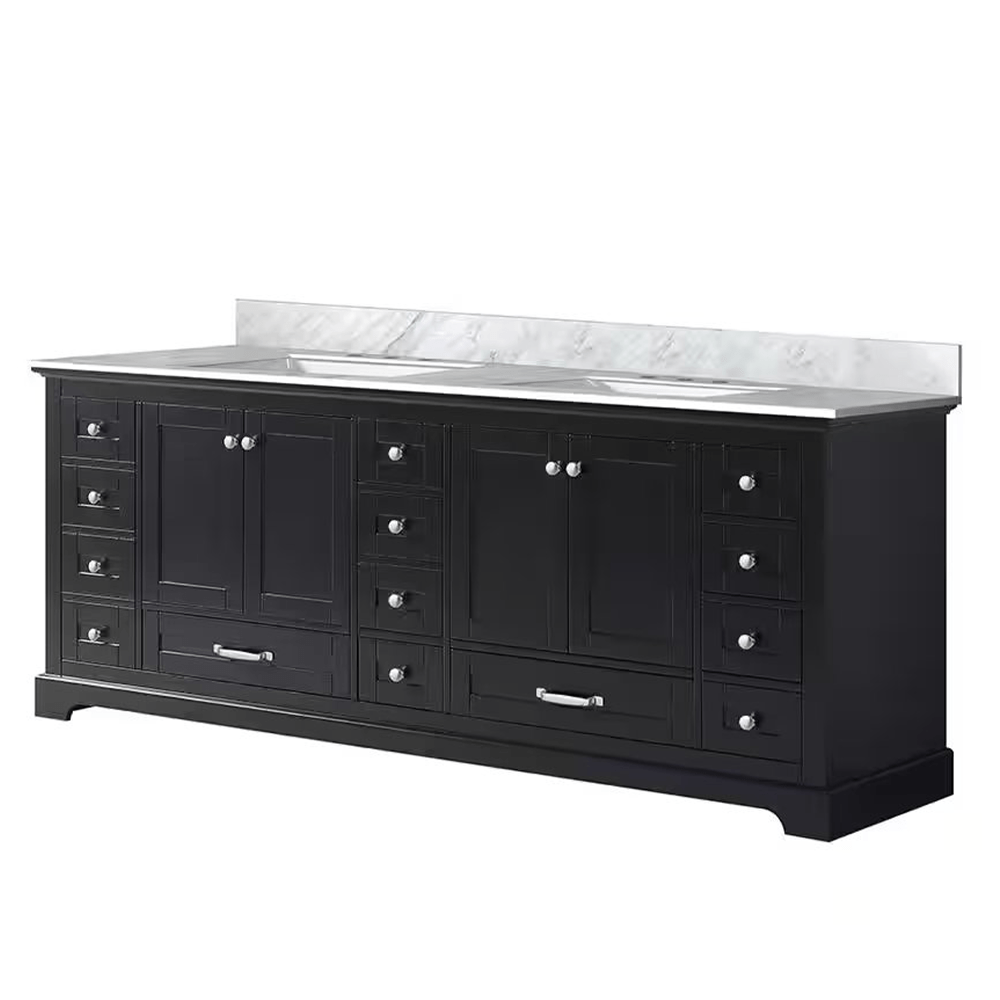Dukes Freestanding Espresso Bathroom Freestanding Bathroom Vanity With Undermount Ceramic Sink with White Carrara Marble Top