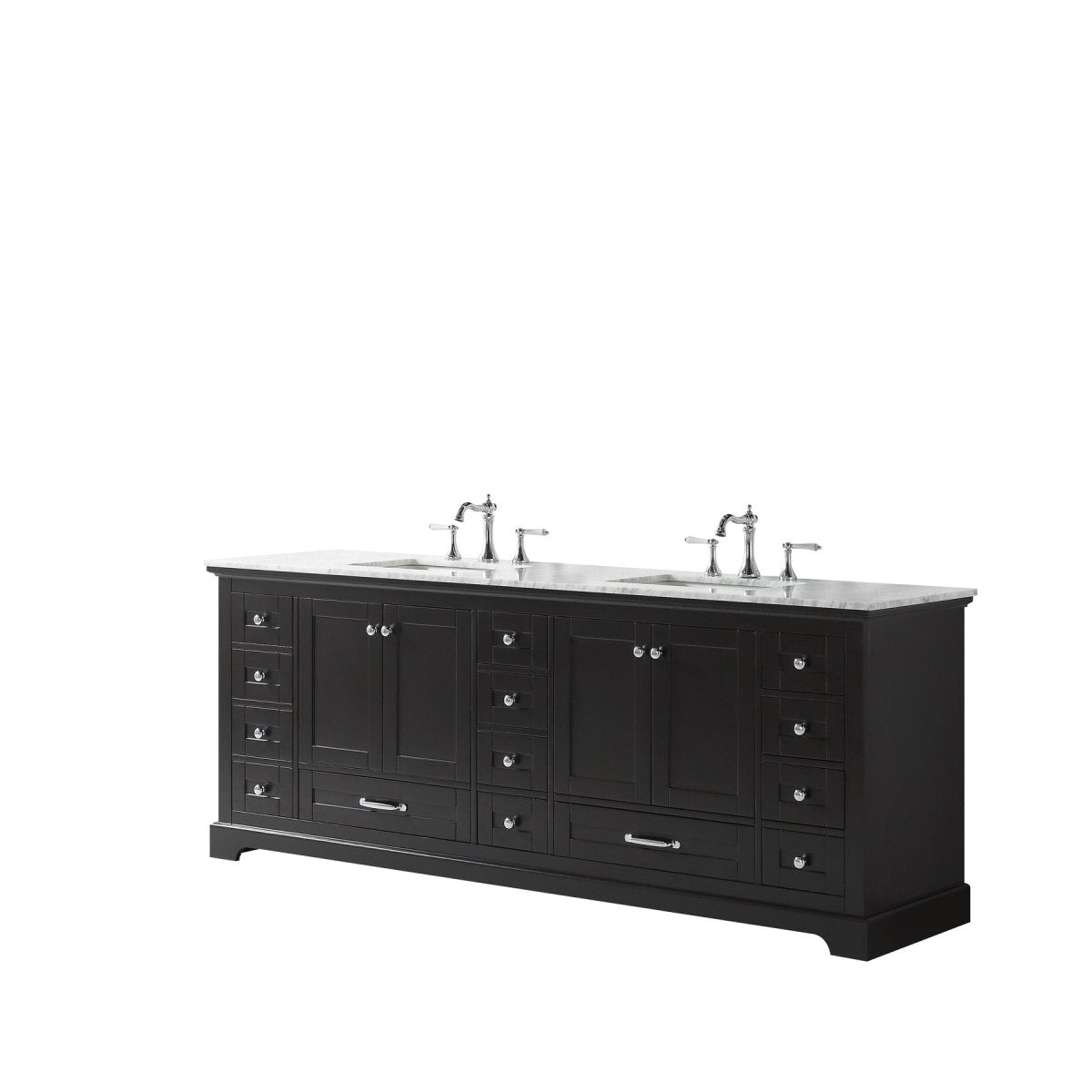 Dukes 84 In. Freestanding Espresso Bathroom Vanity With Double Undermount Ceramic Sink, White Carrara Marble Top - BUILDMYPLACE