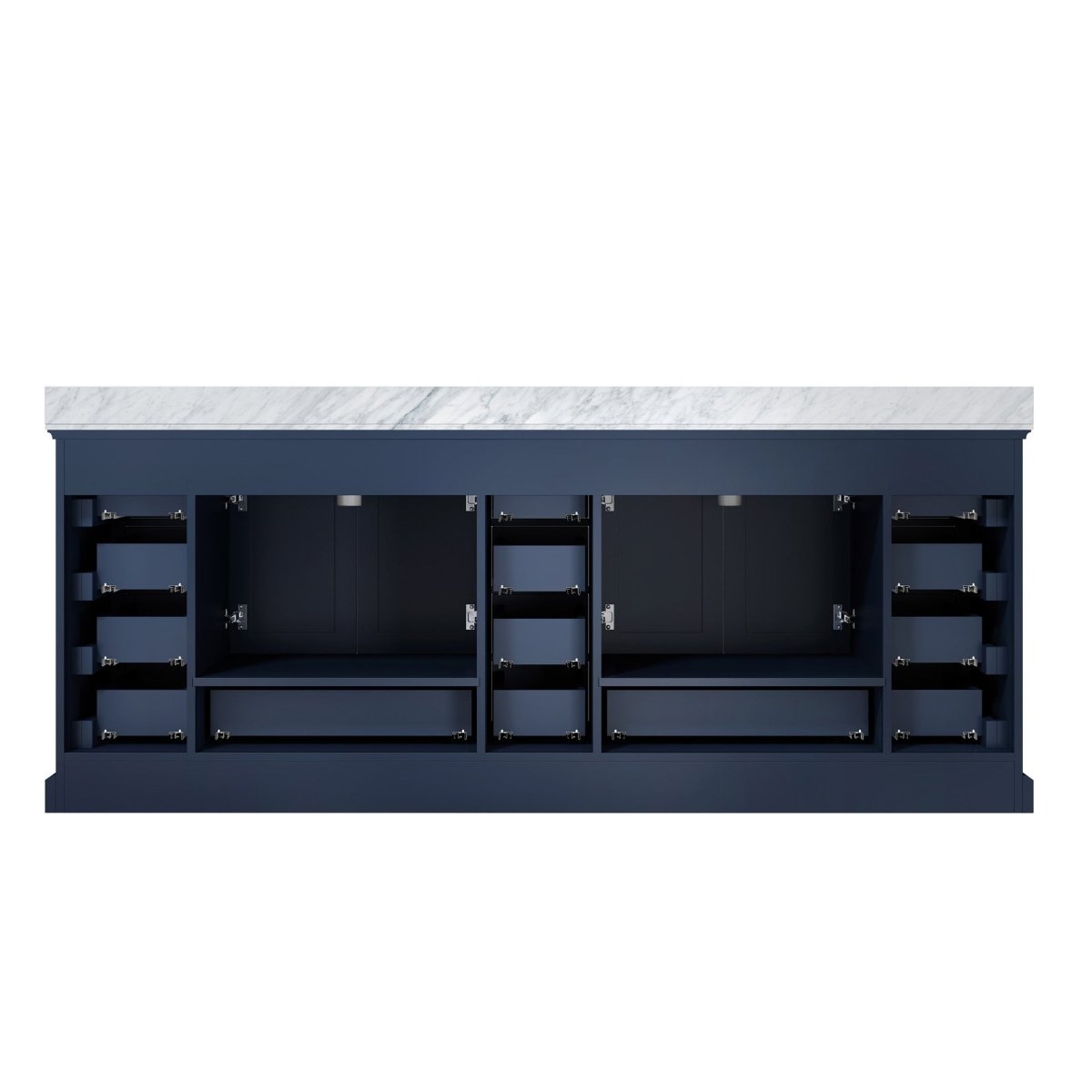 Dukes Navy Blue Freestanding Bathroom Vanity with White Carrara Marble Top, White Square Sink