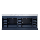 Dukes Navy Blue Freestanding Bathroom Vanity with White Carrara Marble Top, White Square Sink