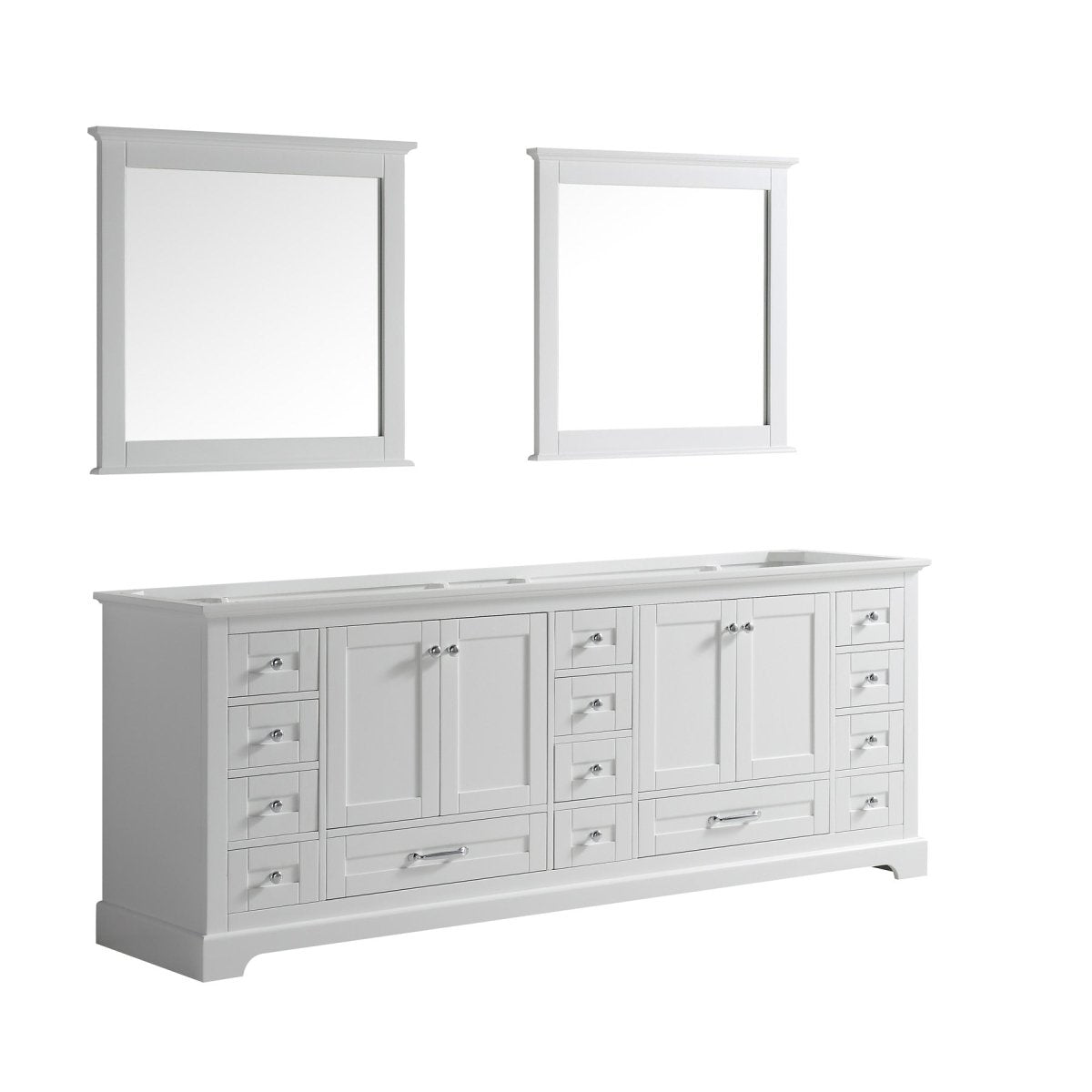 Dukes 84 In. White Freestanding Double Bathroom Vanity Cabinet Without Top & 34 In. Mirrors - BUILDMYPLACE