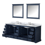 Dukes 84" Navy Blue Double Vanity, White Carrara Marble Top, White Square Sinks and 34" Mirrors - BUILDMYPLACE