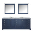 Dukes 84" Navy Blue Double Vanity, White Carrara Marble Top, White Square Sinks and 34" Mirrors w/ Faucets - BUILDMYPLACE