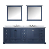 Dukes 84" Navy Blue Double Vanity, White Carrara Marble Top, White Square Sinks and 34" Mirrors w/ Faucets - BUILDMYPLACE