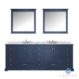 Dukes 84" Navy Blue Double Vanity, White Carrara Marble Top, White Square Sinks and 34" Mirrors w/ Faucets - BUILDMYPLACE