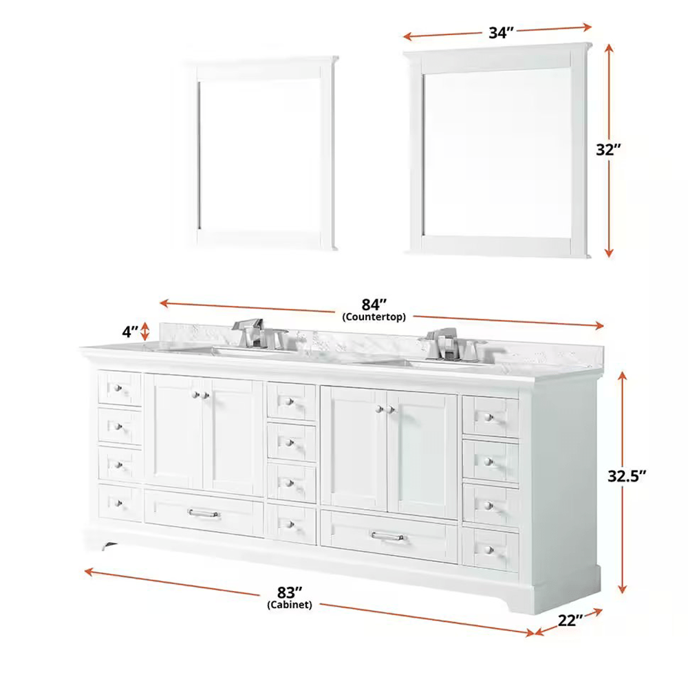 Dukes 84" White Vanity Cabinet Only - BUILDMYPLACE