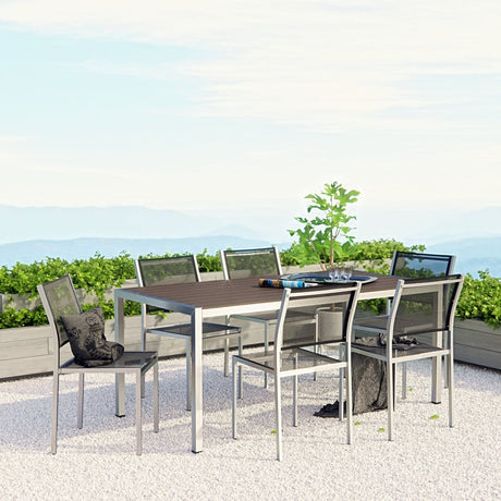 Durable Shore Outdoor Patio Aluminum Dining Room Sets In Silver Black - 5 Piece - BUILDMYPLACE