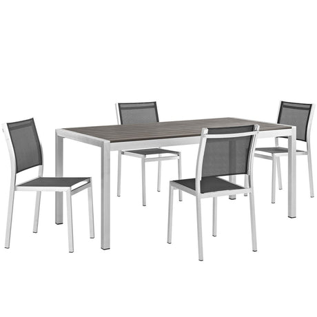 Durable Shore Outdoor Patio Aluminum Dining Room Sets In Silver Black - 5 Piece - BUILDMYPLACE