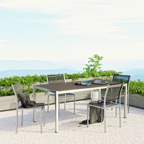 Durable Shore Outdoor Patio Aluminum Dining Room Sets In Silver Black - 5 Piece - BUILDMYPLACE